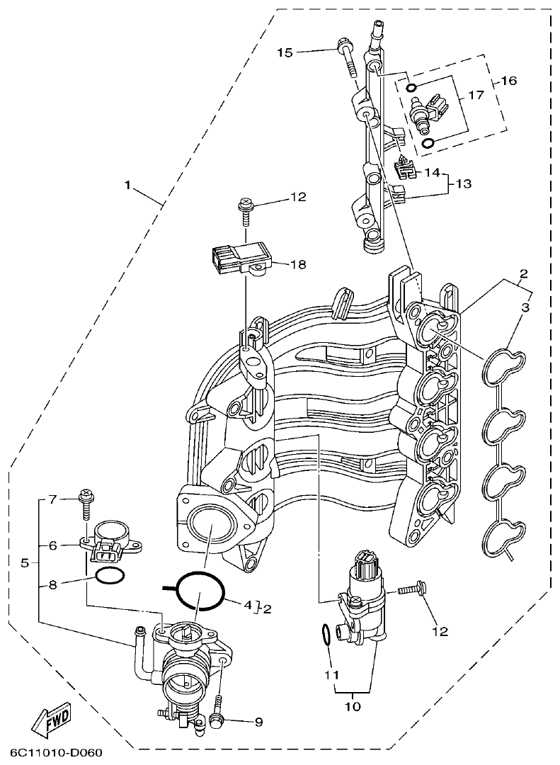 Yamaha F50HET, F60FET, F50HEHD, F60FEHT INTAKE 1 parts diagram